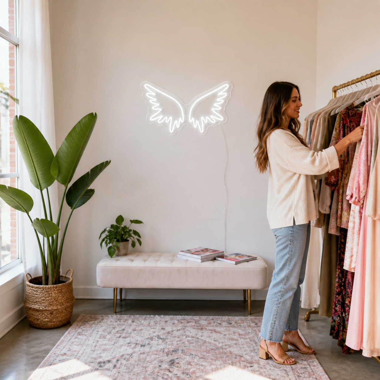NeonHub lifestyle hero for "Angel Wings" Neon Sign