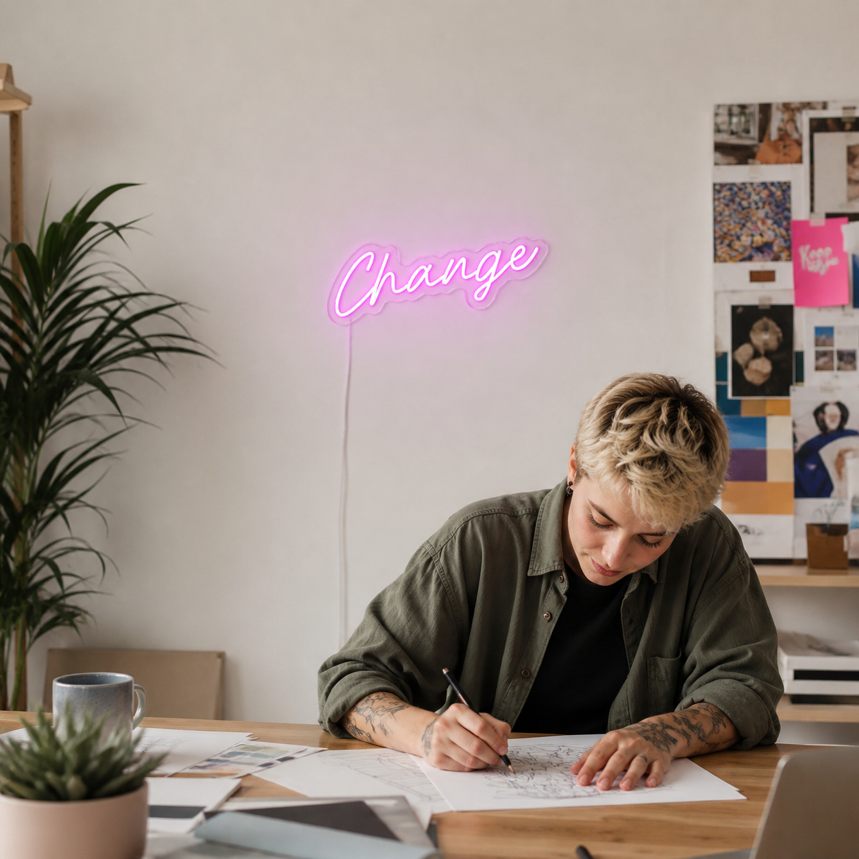 NeonHub lifestyle hero for "Change" Neon Sign