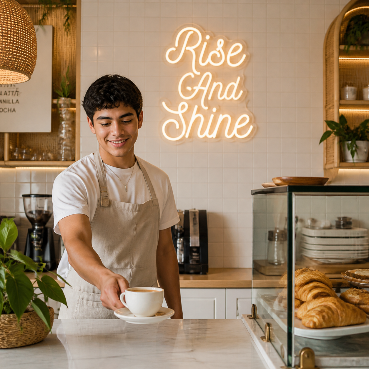 NeonHub lifestyle hero for "Rise And Shine" Neon Sign