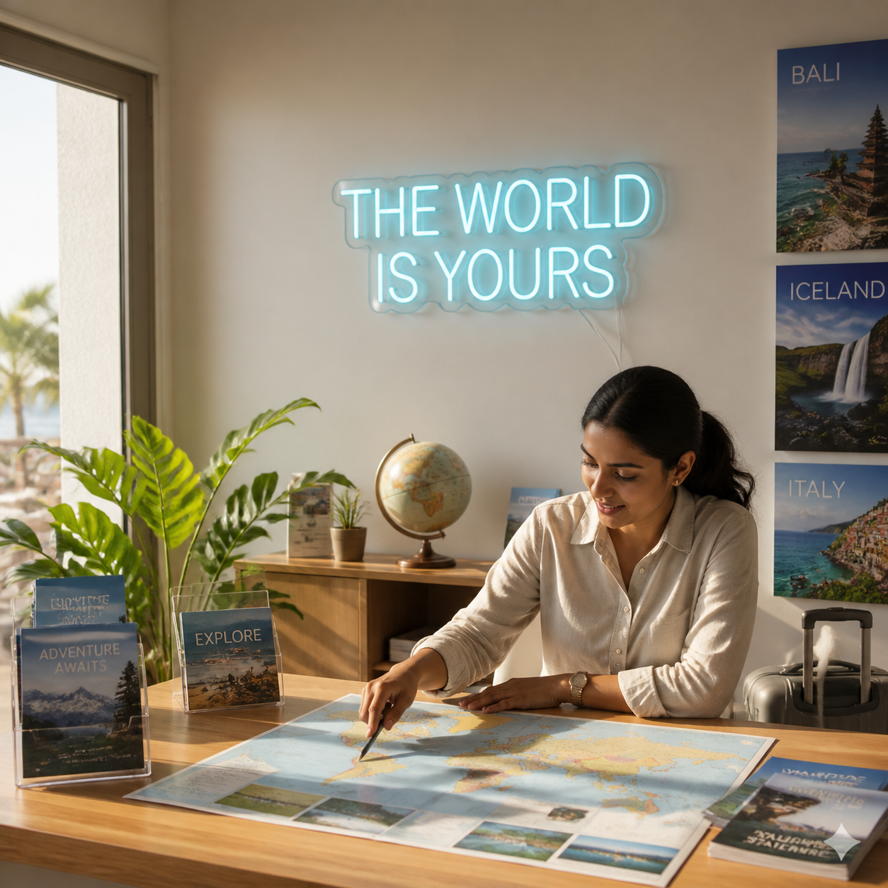 NeonHub lifestyle hero for "THE WORLD IS YOURS" Neon Sign