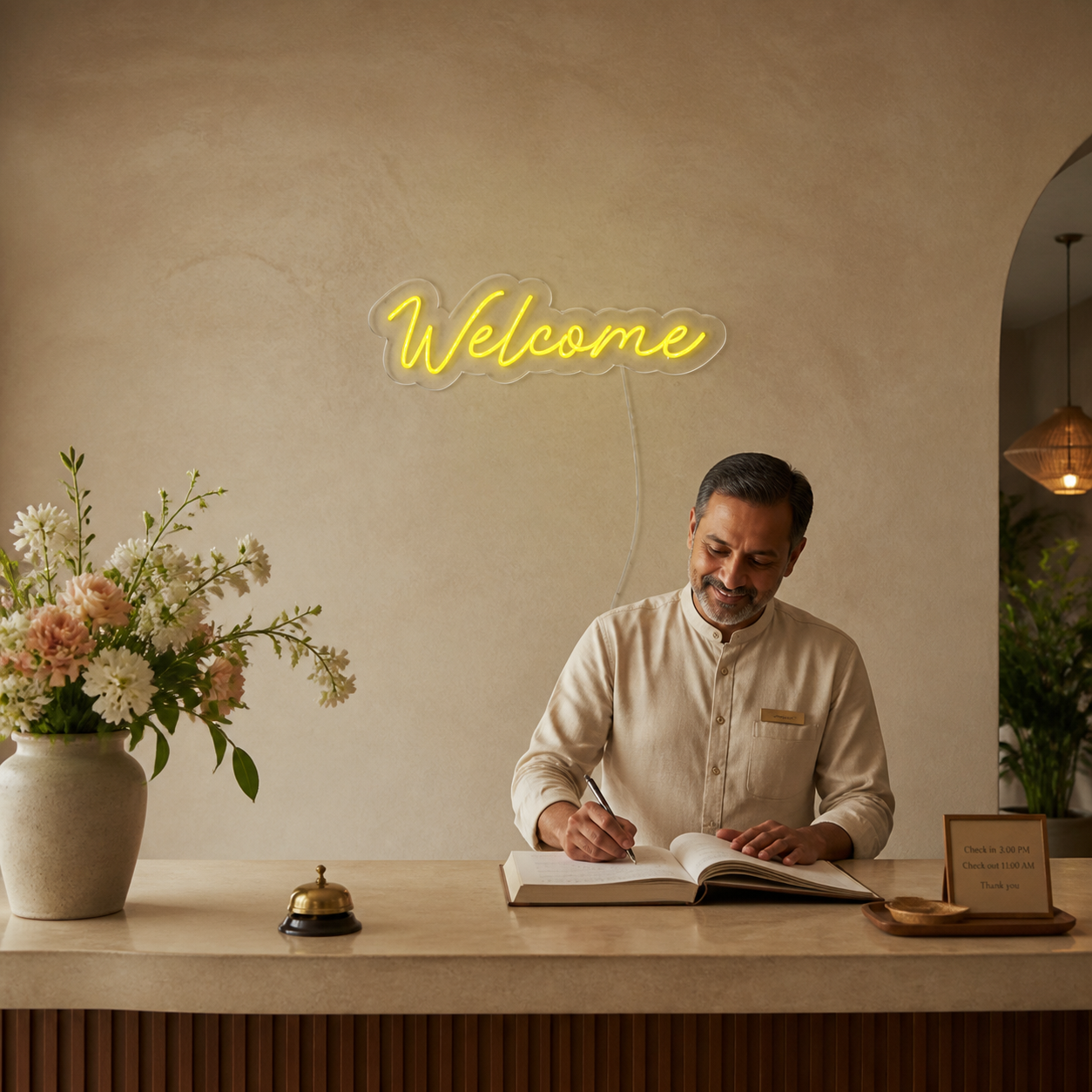 NeonHub lifestyle hero for "Welcome" Neon Sign