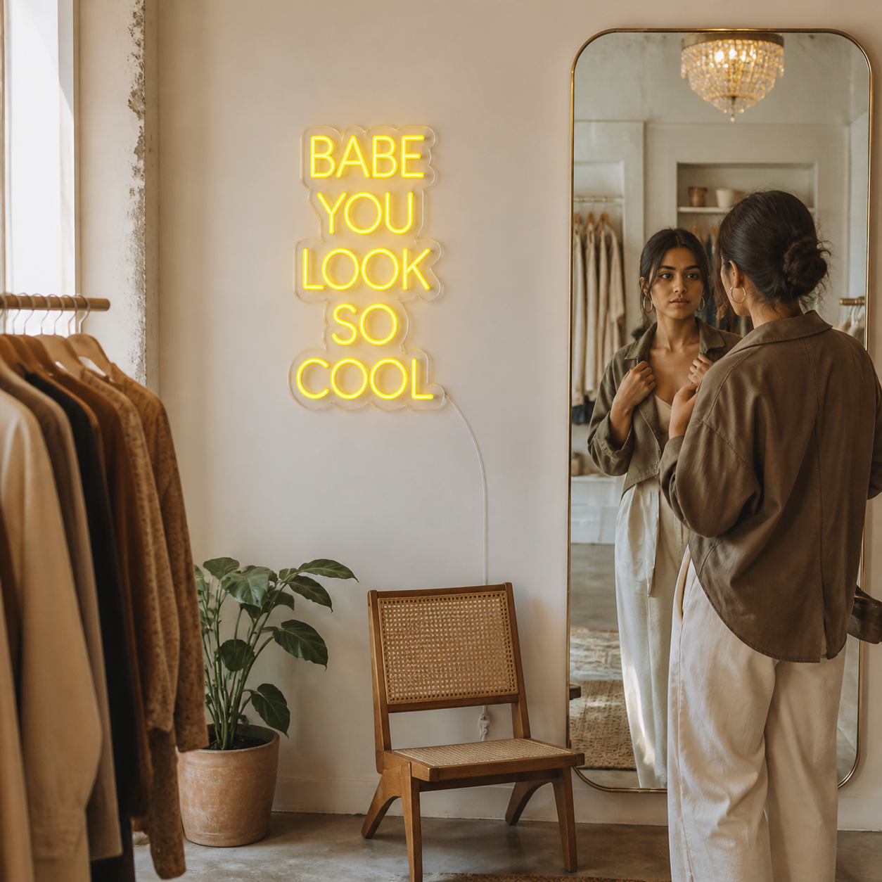 NeonHub lifestyle hero for "Babe You Look So Cool" Neon Sign