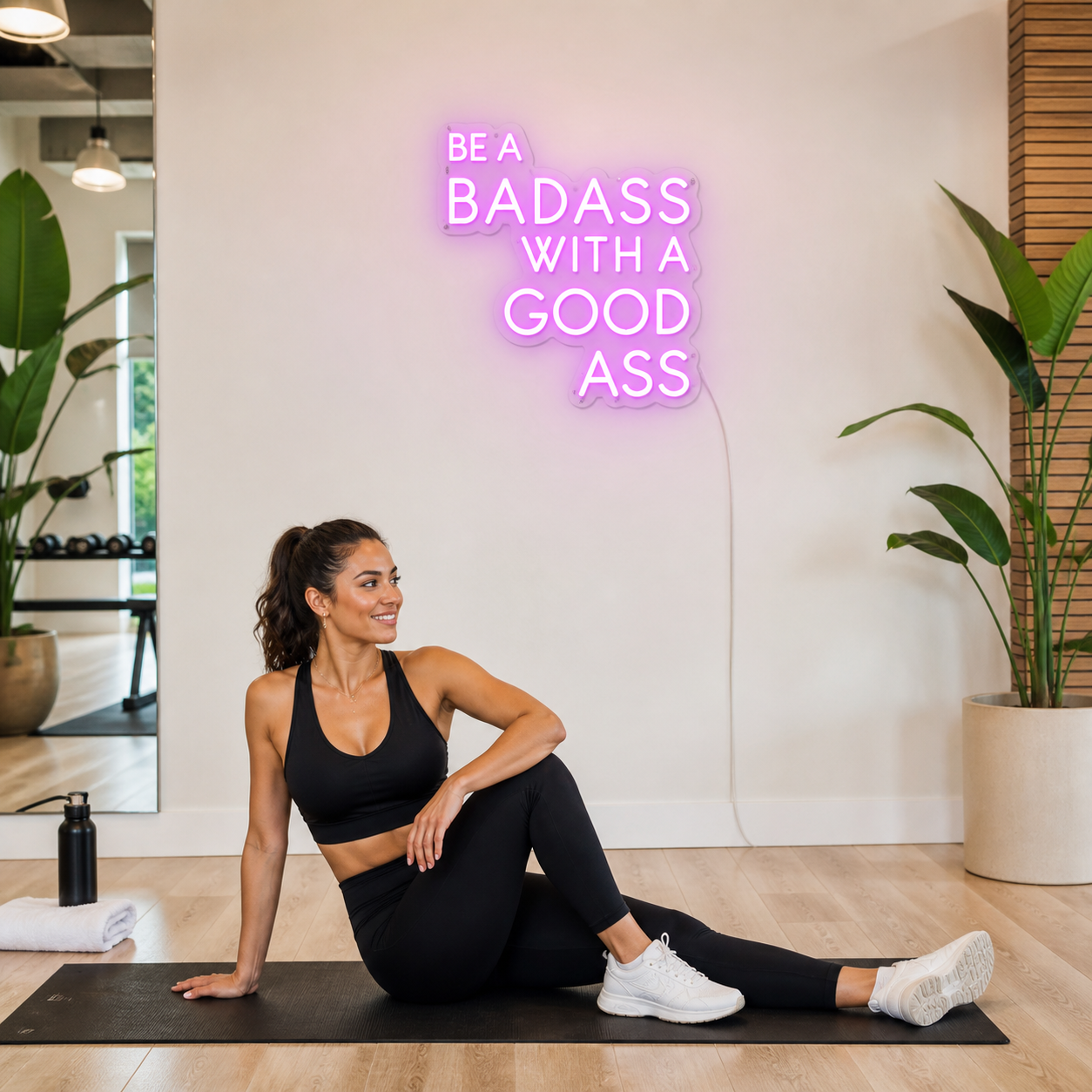 NeonHub lifestyle hero for "Be A Badass With A Good Ass" Neon Sign