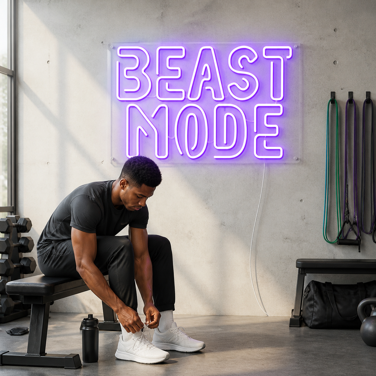 NeonHub lifestyle hero for "Beast Mode" Neon Sign