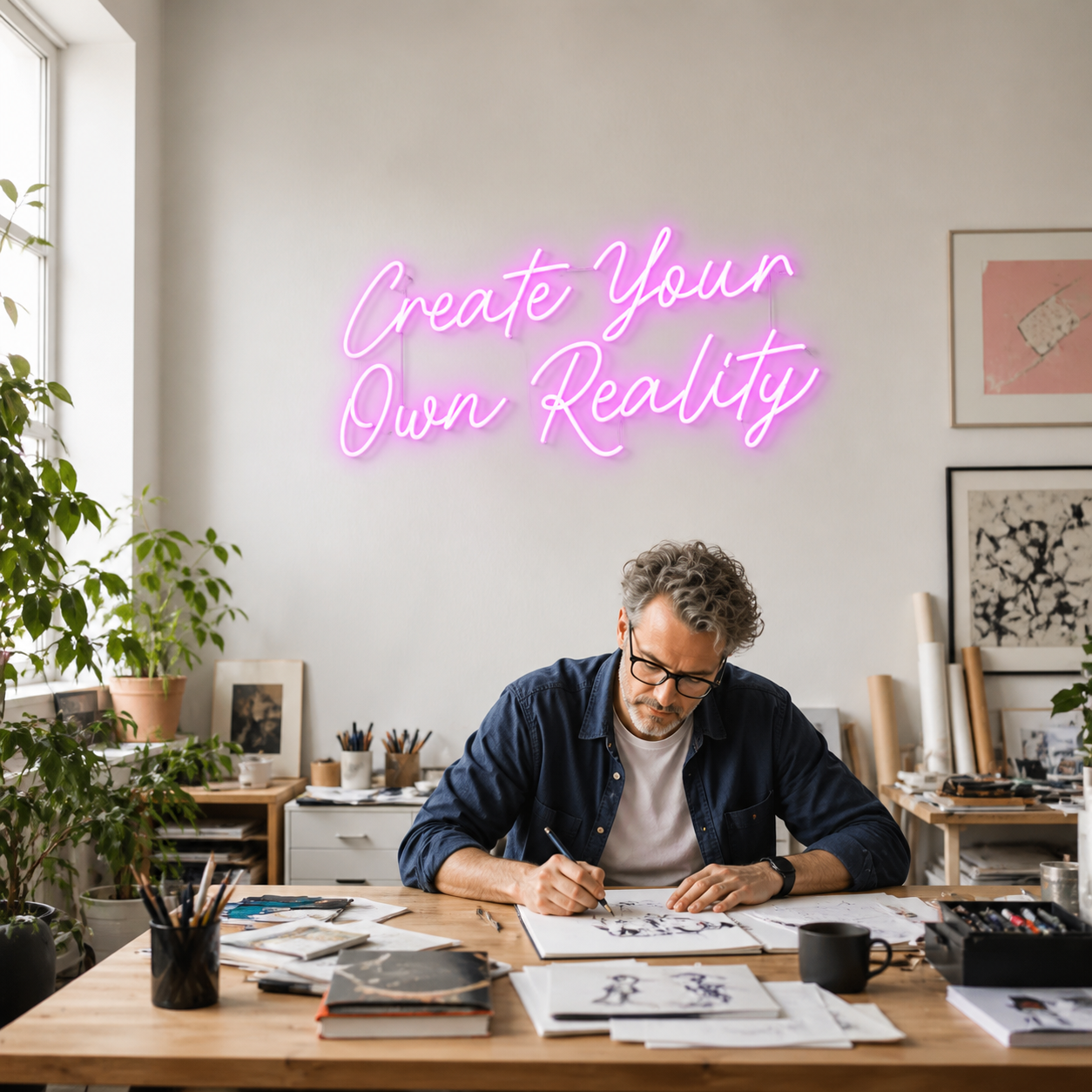 NeonHub lifestyle hero for "Create Your Own Reality" Neon sign