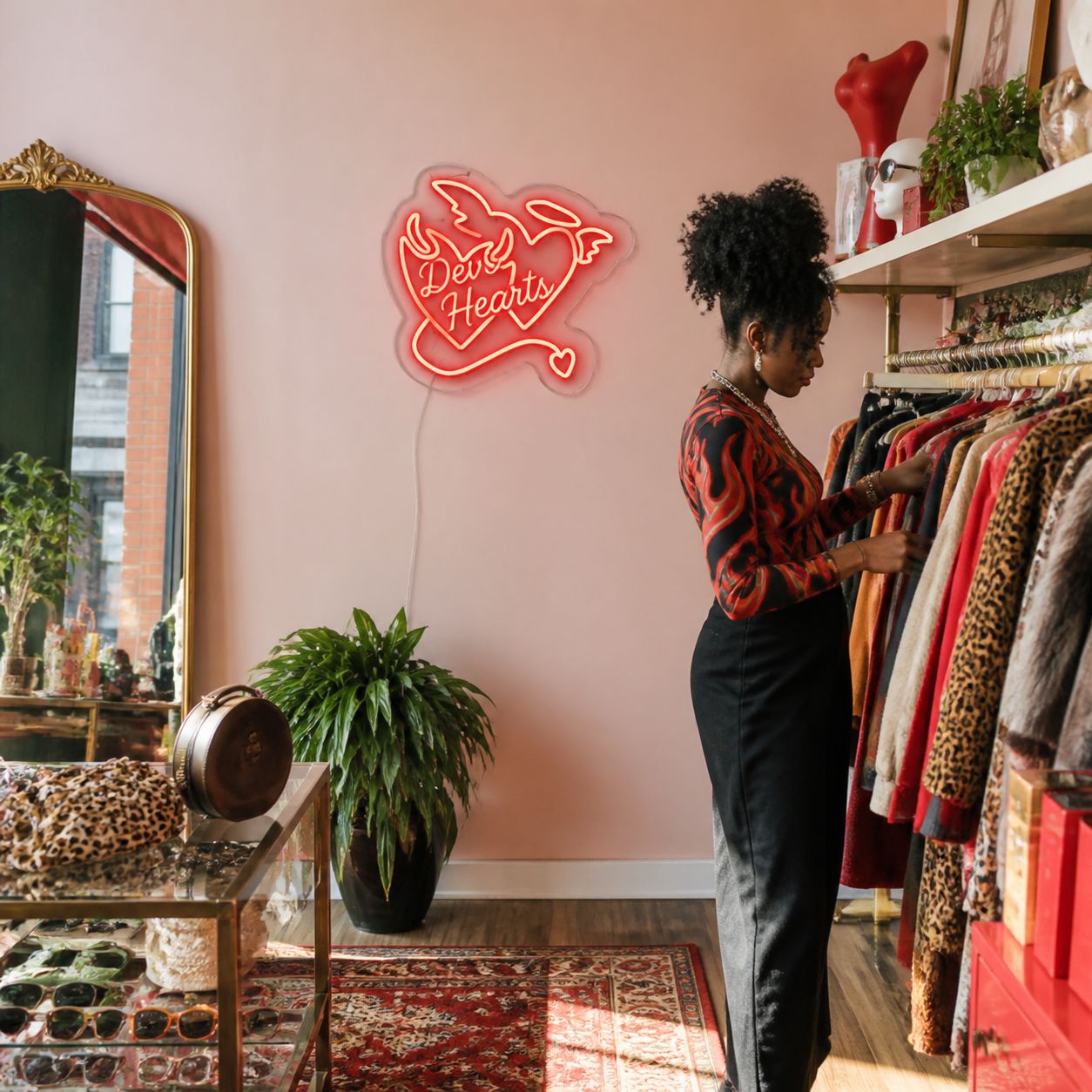 NeonHub lifestyle hero for "Devil Hearts" Neon Sign