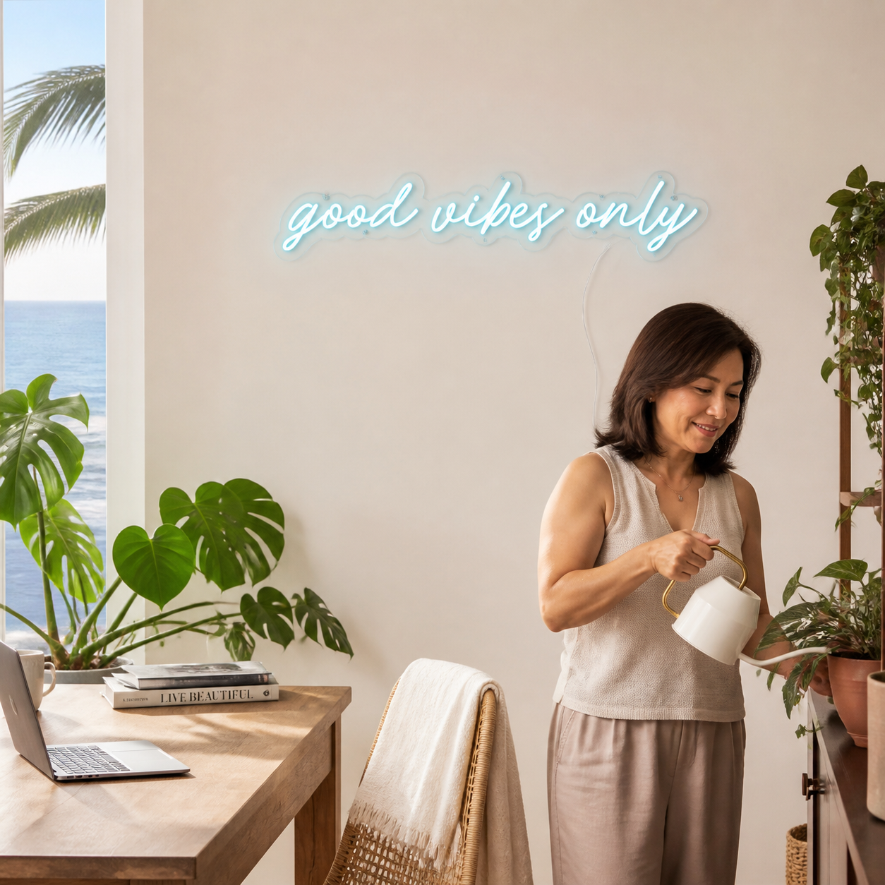 NeonHub lifestyle hero for "good vibes only" Neon Sign