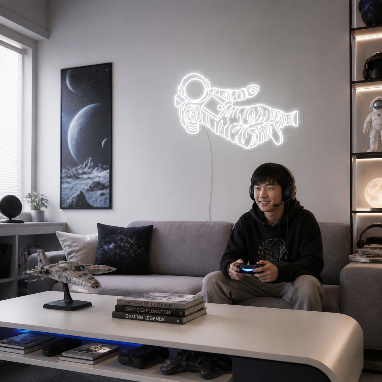 NeonHub lifestyle hero for "Gun Astronaut" Neon Sign
