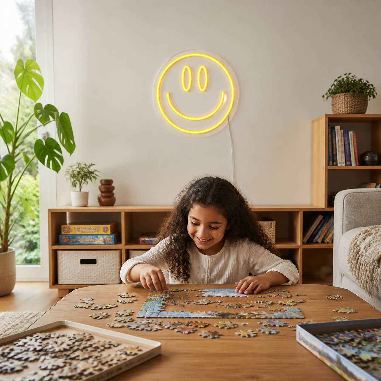 NeonHub lifestyle hero for "Happy Emoji" Neon Sign