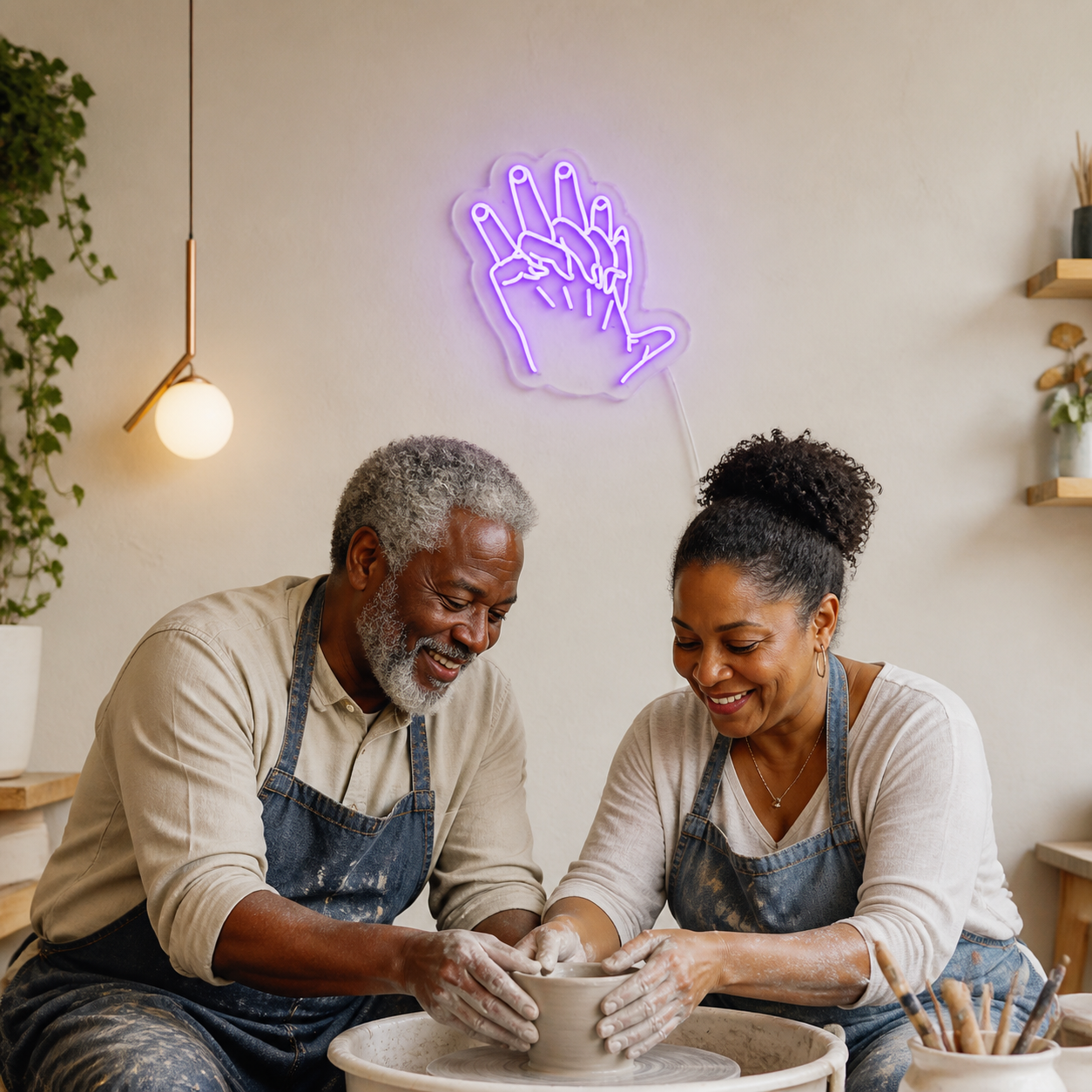 NeonHub lifestyle hero for "Holding Hands" Neon Sign