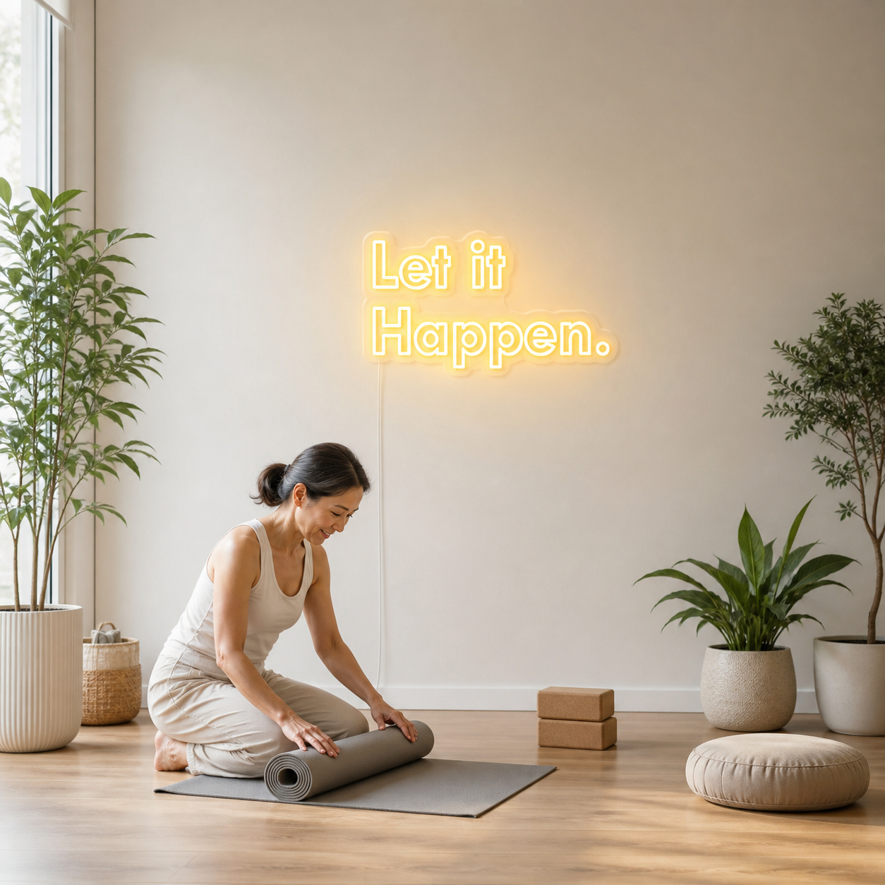 NeonHub lifestyle hero for "Let It Happen." Neon Sign