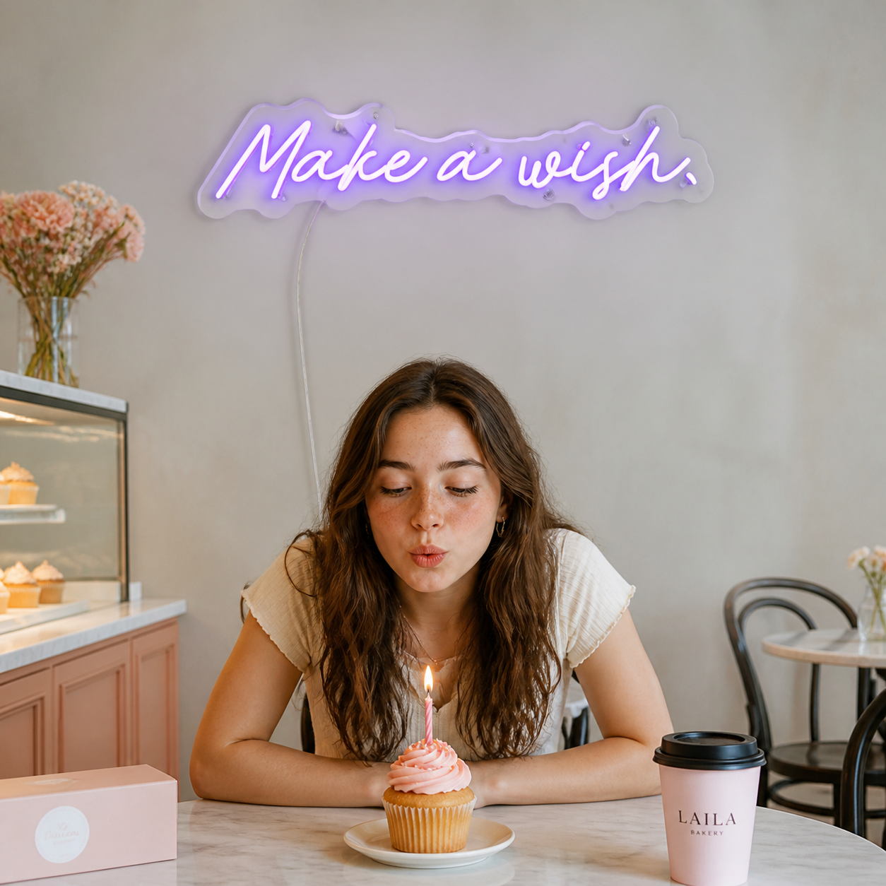 NeonHub lifestyle hero for "Make A Wish." Neon Sign