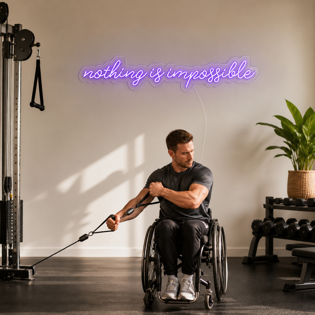 NeonHub lifestyle hero for "Nothing Is Impossible" Neon Sign V2
