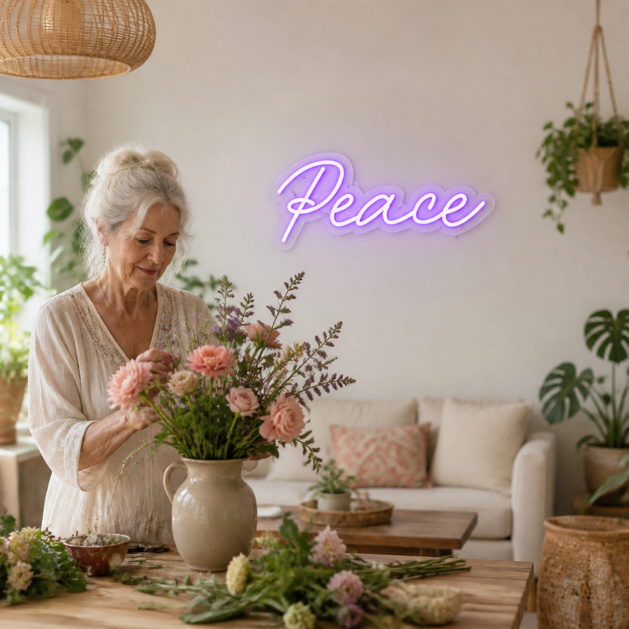 NeonHub lifestyle hero for "Peace" Neon Sign
