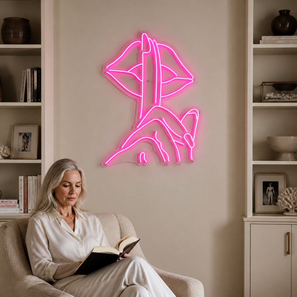 NeonHub lifestyle hero for "Shush" Neon Sign