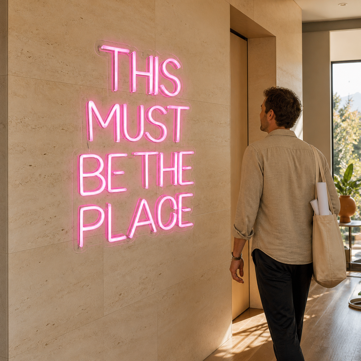 NeonHub lifestyle hero for "THIS MUST BE THE PLACE" Neon Sign