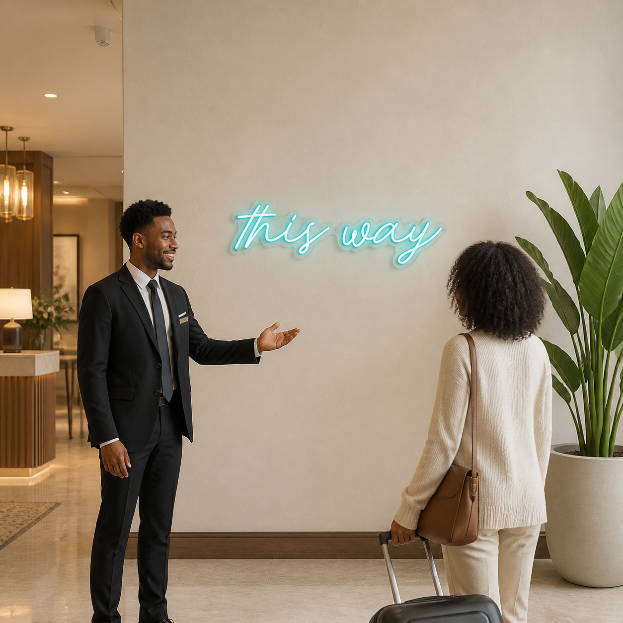 NeonHub lifestyle hero for "this way" Neon Sign