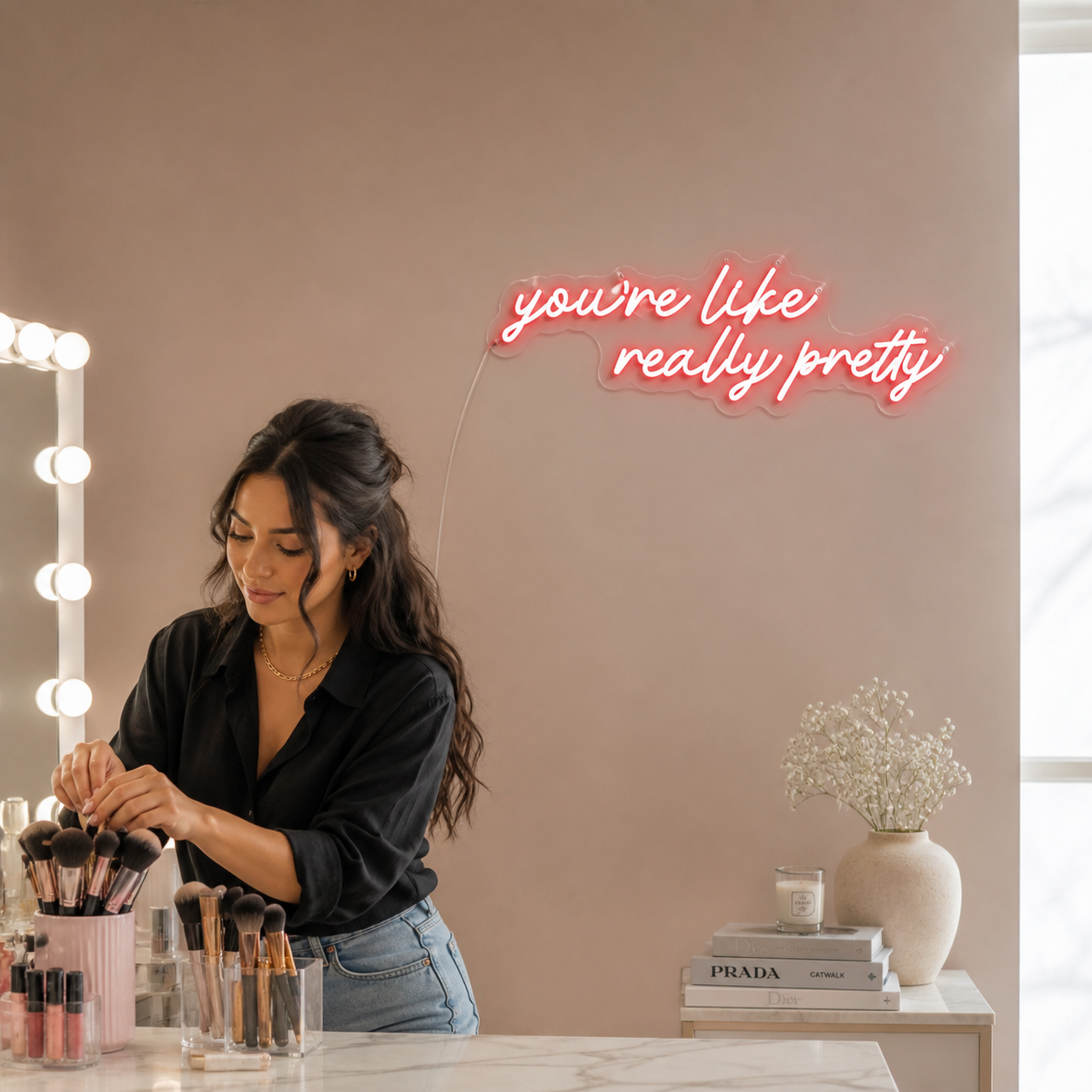 NeonHub lifestyle hero for "you're like really pretty" Neon Sign